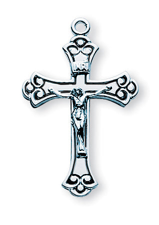 1 1/8' Sterling Silver Crucifix with Black Enamel 18-inch Chain