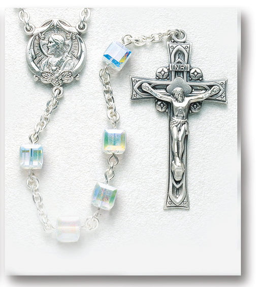 Aurora Faceted Cube Sterling Rosary - Engravable