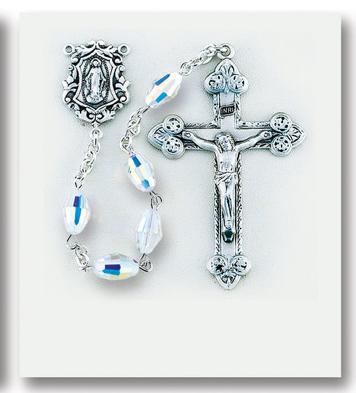 Aurora Oval Swarovski Sterling Rosary - Engravable