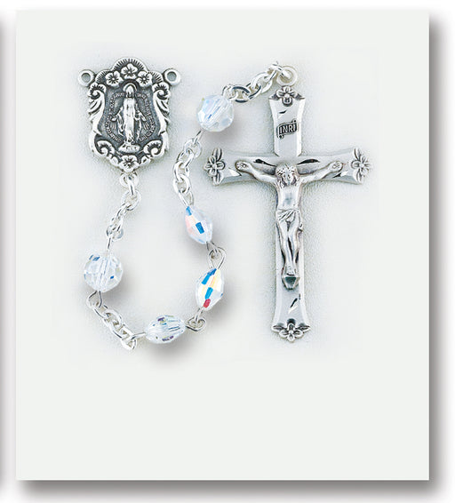 Aurora Oval Swarovski Crystal Sterling Rosary - Engravable