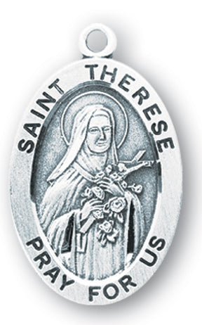 Sterling Silver Oval Shaped Saint Therese Medal