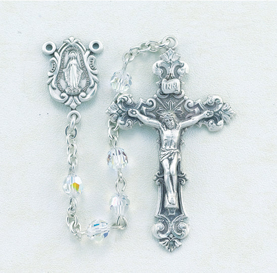 Round Shaped Faceted Swarovski Crystal Sterling Rosary - Engravable