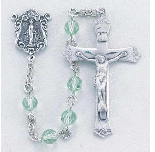 6mm Round Chrysolite Swarovski Crystal Sterling Rosary - Engravable