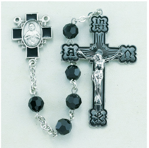 7mm Jet Black Swarovski Crystal Sterling Rosary