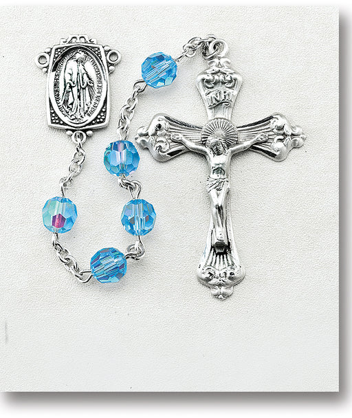 Light Sapphire Swarovski Crystal Sterling Rosary - Engravable
