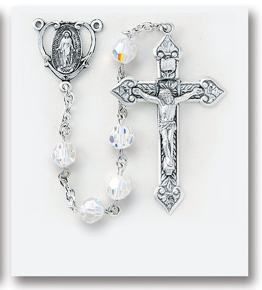 Aurora Sphere Shaped Swarovski Crystal Sterling Rosary - Engravable