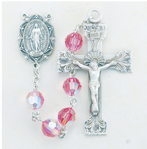 Pink Swarovski Crystal Sterling Rosary - Engravable
