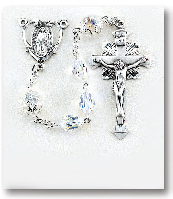 Aurora Tear Shaped Swarovski Crystal Sterling Rosary - Engravable