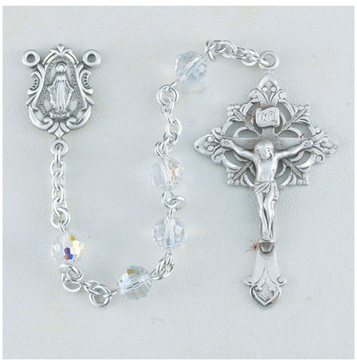 96 Faceted Round Aurora Swarovski Sterling Rosary - Engravable