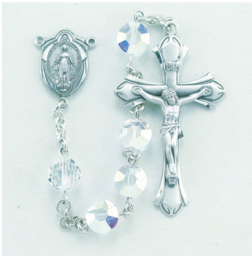 Aurora Semi Flat Swarovski Crystal Sterling Rosary - Engravable