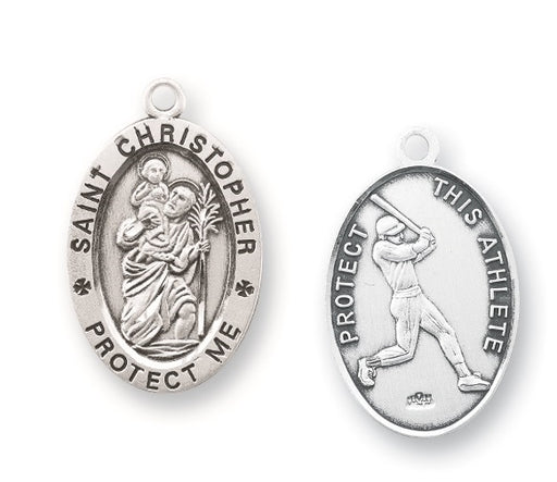 Sterling Silver Saint Christopher Baseball Athlete Medal
