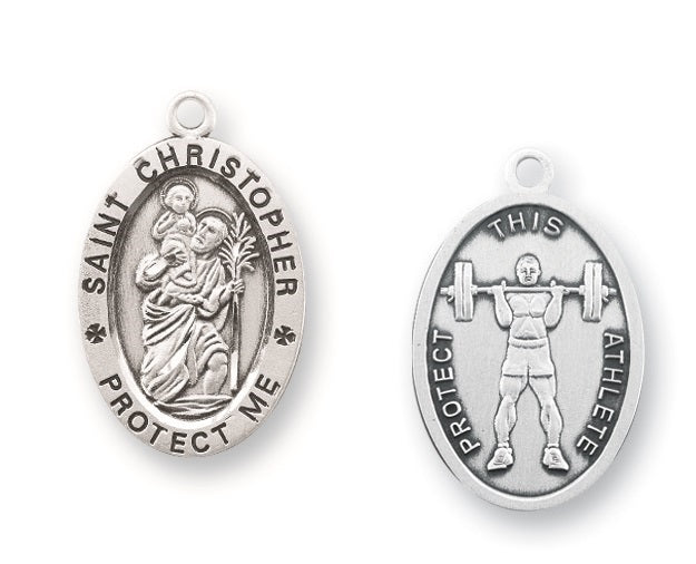 Sterling Silver Saint Christopher Weight Lifting Athlete Medal