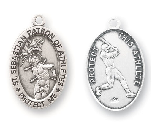 Sterling Silver Saint Sebastian Baseball Athlete Medal