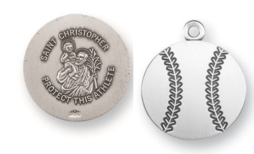 Sterling Silver Saint Christopher Baseball Athlete Medal