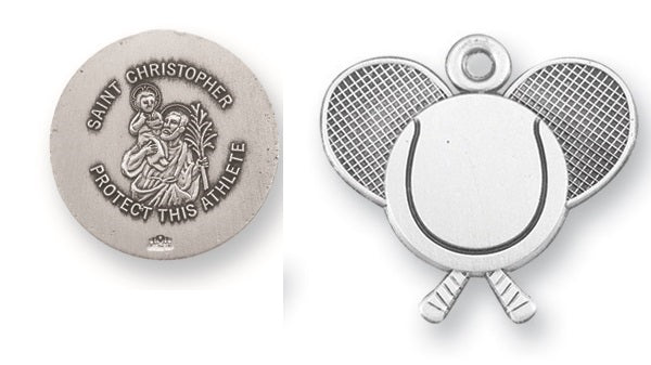 Sterling Silver Saint Christopher Tennis Athlete Medal