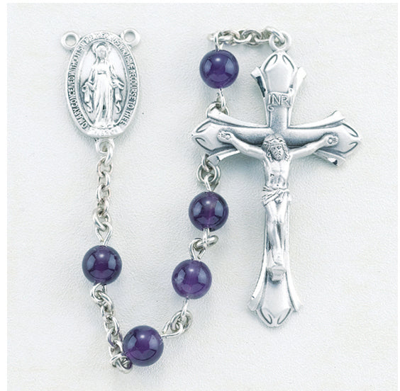 Genuine Amethyst Sterling Rosary - Engravable