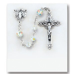 5MM Round Swarovski Crystal Sterling Rosary W/ Pink Rhinestone Flowered O.F. Beads-Bxd 64/112 - Engravable