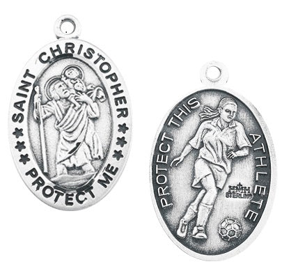 Sterling Silver Saint Christopher Soccer Athlete Medal