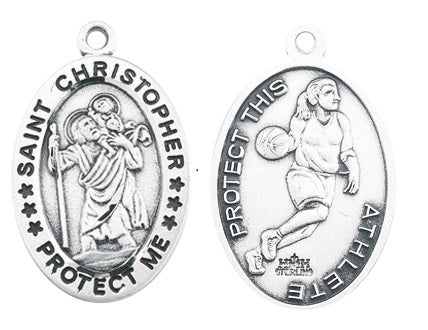 Sterling Silver Saint Christopher Basketball Athlete Medal