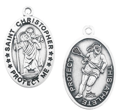 Sterling Silver Saint Christopher Lacrosse Athlete Medal