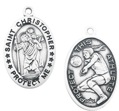 Sterling Silver Saint Christopher Volleyball Athlete Medal