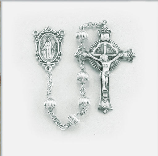 Straight Corrugated Sterling Rosary - Engravable