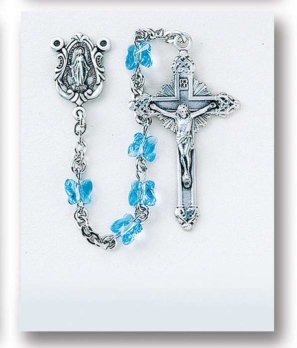 Aqua Swarovski Crystal Sterling Rosary - Engravable