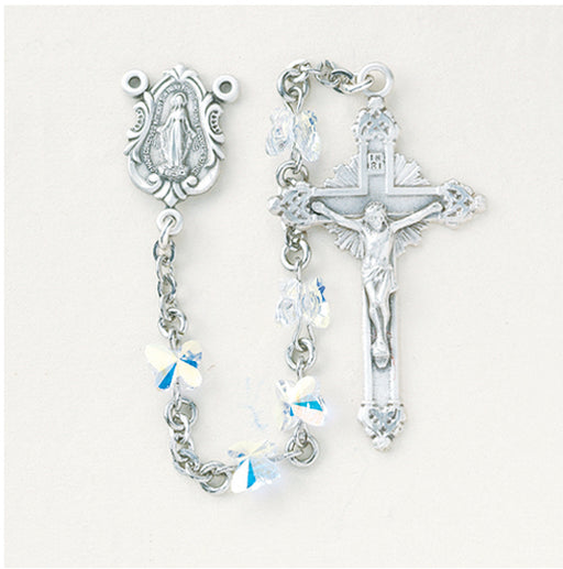 Aurora Borealis Swarovski Crystal Sterling Rosary - Engravable
