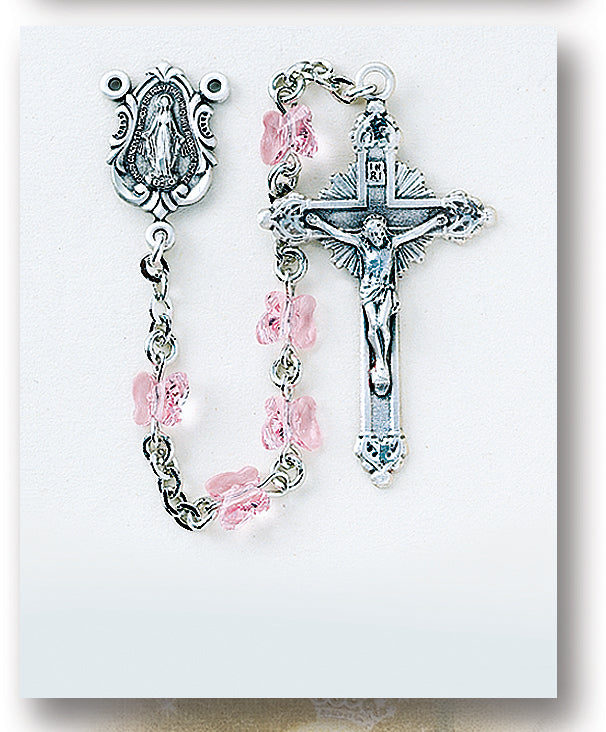 Light Rose Swarovski Crystal Sterling Rosary - Engravable