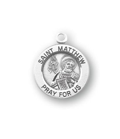Sterling Silver Round Shaped Saint Matthew Medal