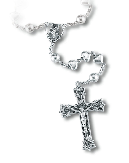 Sterling Silver Heart Shaped Rosary - Engravable