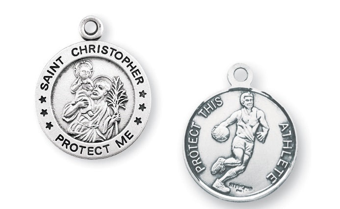 Sterling Silver Saint Christopher Basketball Athlete Medal