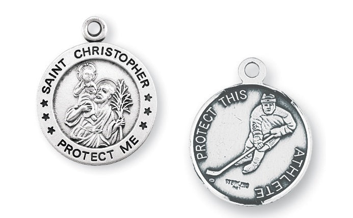 Sterling Silver Saint Christopher Hockey Athlete Medal