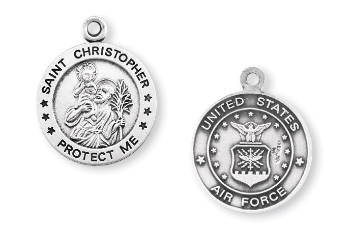 Sterling Silver Air Force Medal with Saint Christopher on Reverse Side