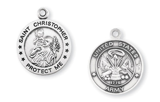 Sterling Silver Army Medal with Saint Christopher on Reverse Side
