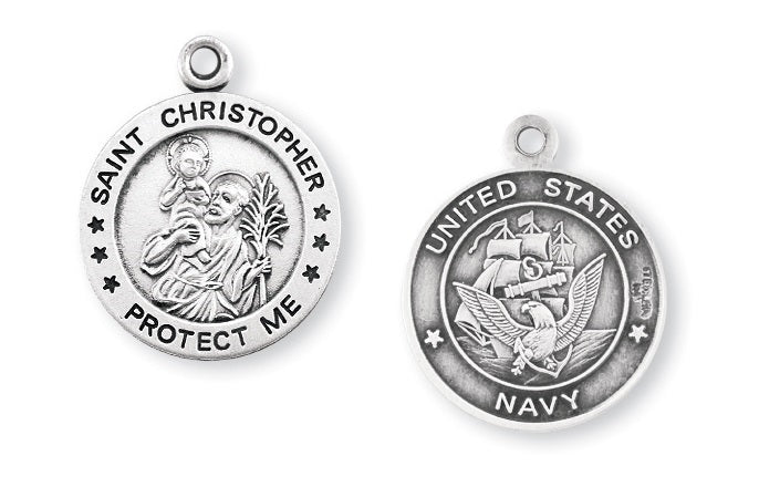 Sterling Silver Navy Medal with Saint Christopher on Reverse Side