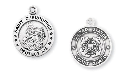 Sterling Silver Coast Guard Medal with Saint Christopher on Reverse Side