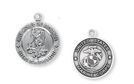 Sterling Silver Marines Medal with Saint Michael on Reverse Side