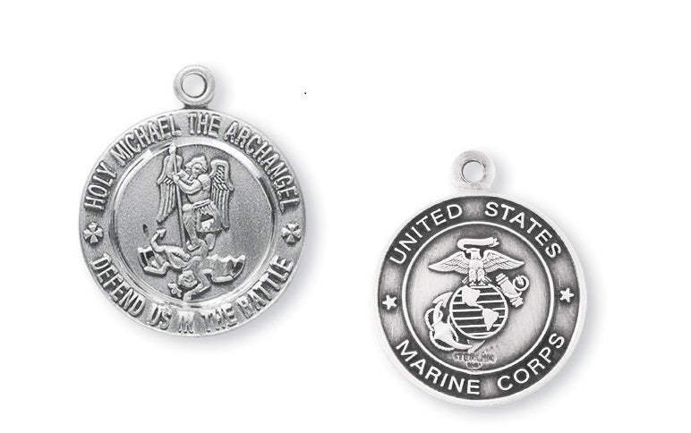 Sterling Silver Marines Medal with Saint Michael on Reverse Side