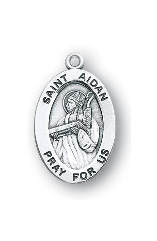 Sterling Silver Oval Shaped Saint Aidan Medal