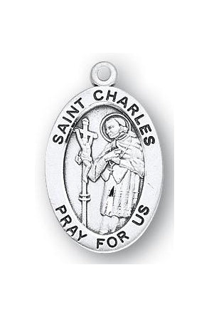Sterling Silver Oval Shaped Saint Charles Medal