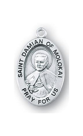 Sterling Silver Oval Shaped Saint Damian of Molokai Medal
