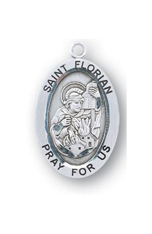 Sterling Silver Oval Shaped Saint Florian Medal