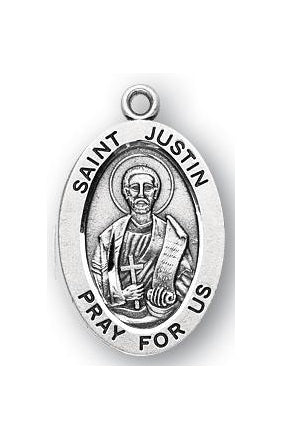Sterling Silver Oval Shaped Saint Justin Medal