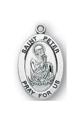 Sterling Silver Oval Shaped Saint Peter Medal