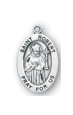 Sterling Silver Oval Shaped Saint Robert Medal