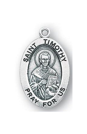Sterling Silver Oval Shaped Saint Timothy Medal