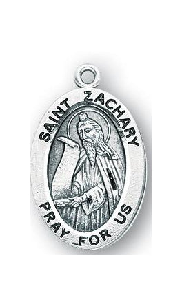 Sterling Silver Oval Shaped Saint Zachary Medal