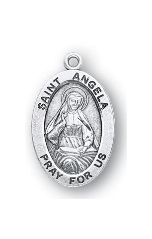 Sterling Silver Oval Shaped Saint Angela Medal