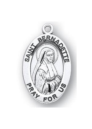Sterling Silver Oval Shaped Saint Bernadette Medal